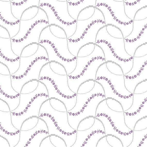 Clothworks Purple Reign Ribbon Wave White