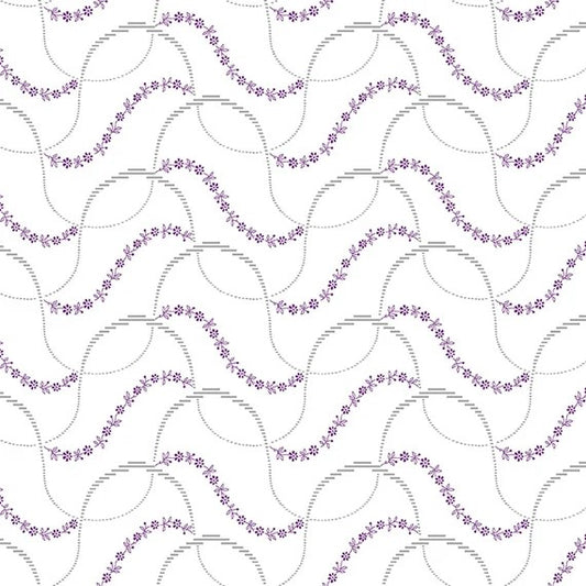 Clothworks Purple Reign Ribbon Wave White