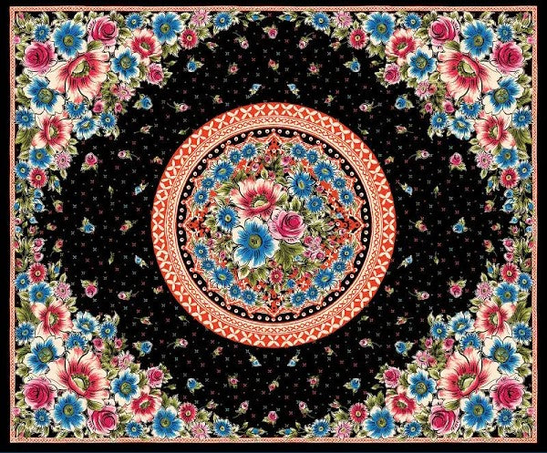 Maywood Studios Panel Floral Medallion on Black