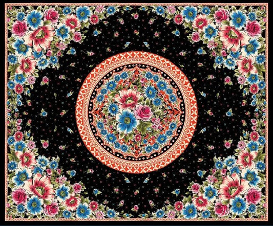 Maywood Studios Panel Floral Medallion on Black