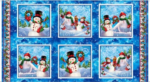 QT Fabrics Panel Christmas Snowman Snow Scenes