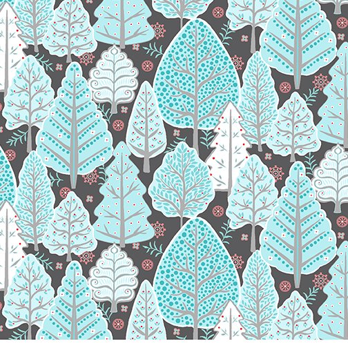 Benartex Winter Village Forest Lead Blue 10381-11