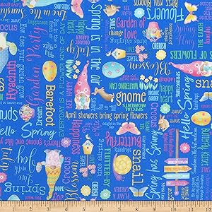 Benartex Spring Garden Gnome Spring Garden Words Blue 12628-55