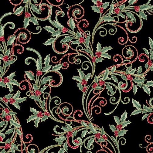 Benartex Winter Elegance Winter Leaf Scroll Black 12347M-12