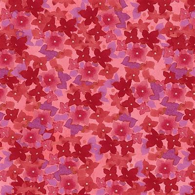 Clothworks Painted Patchwork Violets Toss Dark Coral