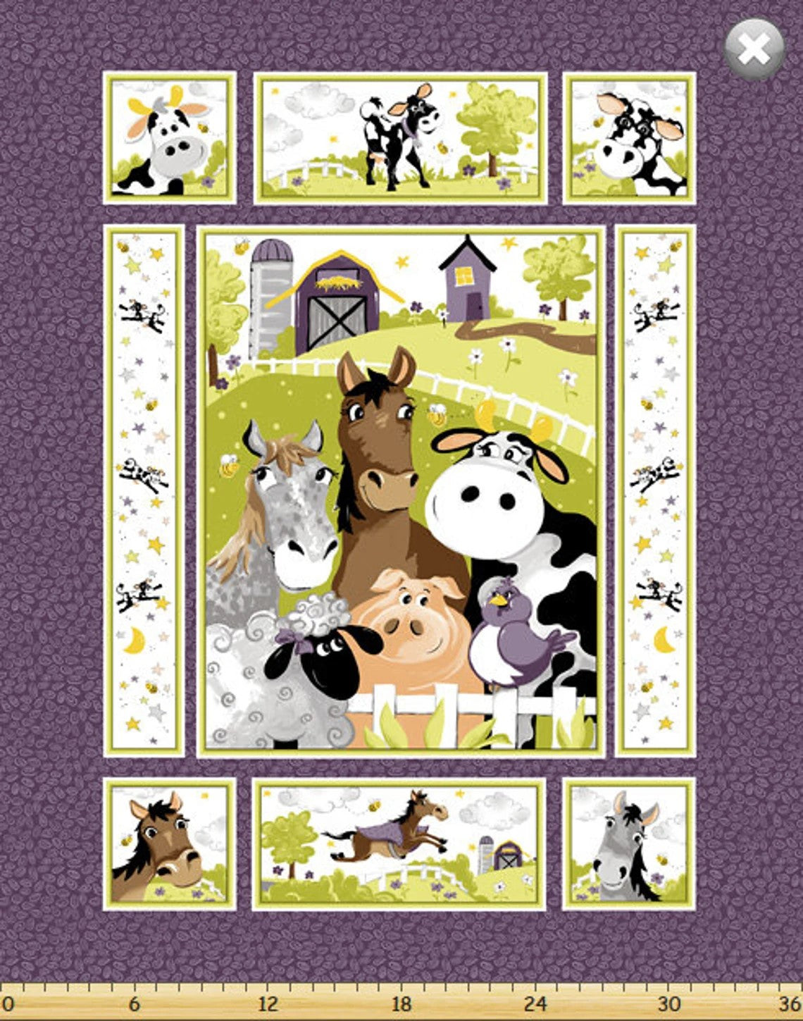 Clothworks Susybee Barnyard Purple Nursery 35" Panel