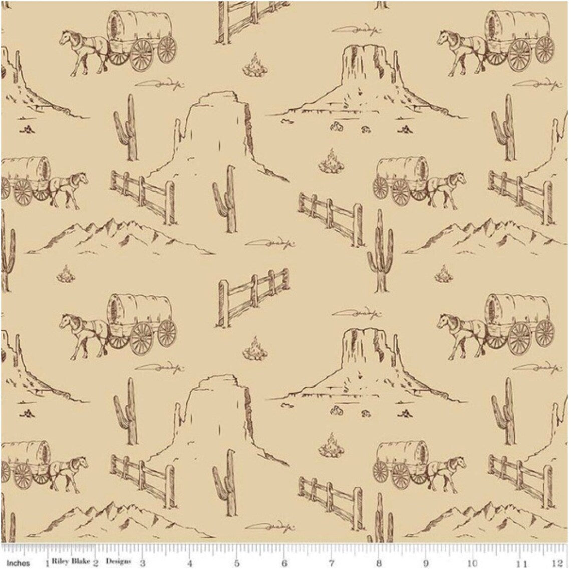 Riley Blake John Wayne Western Landscape Tan C8572