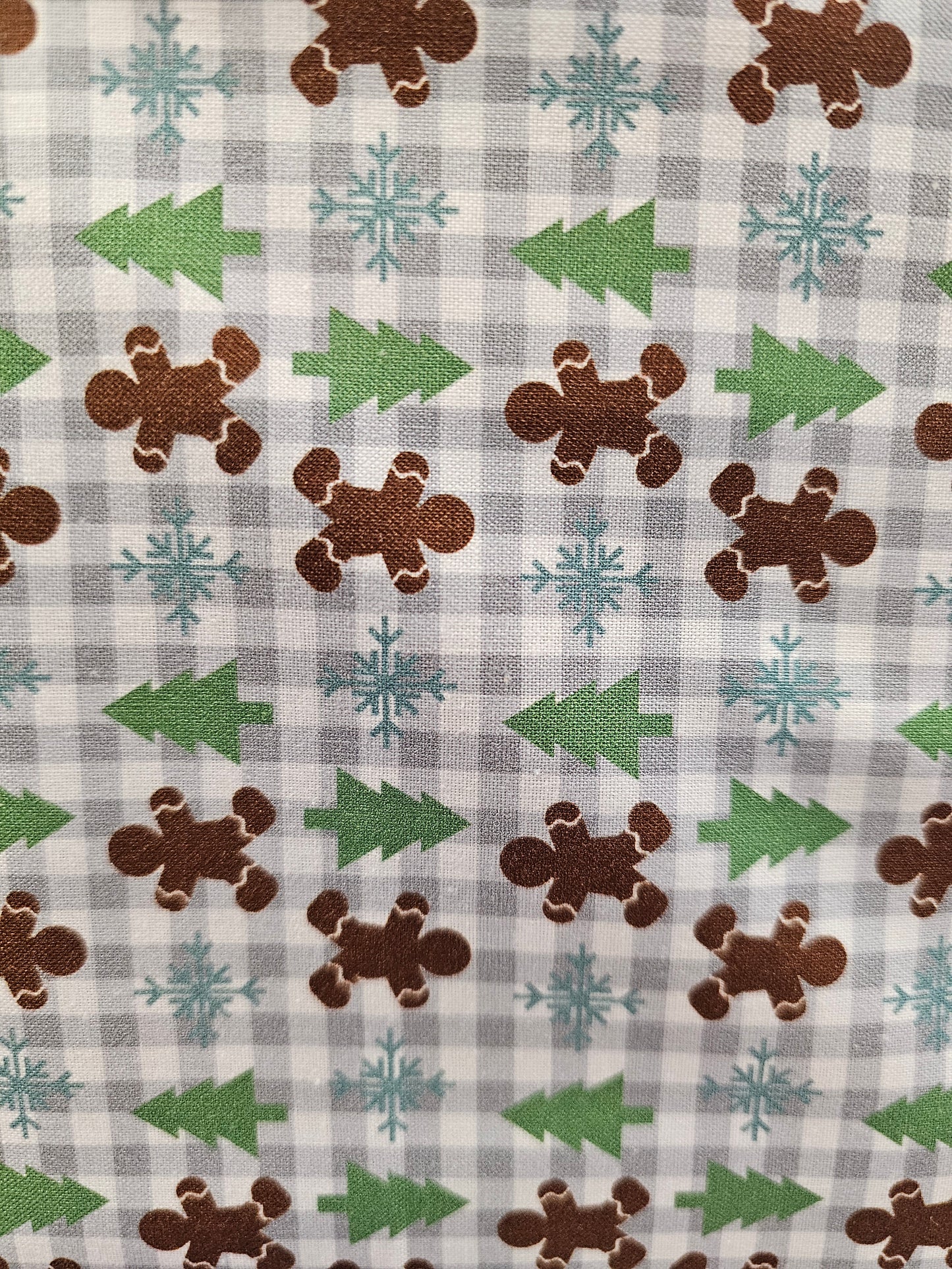 Mook Christmas Gingerbread Men Snowflakes Christmas Trees on Gray Plaid