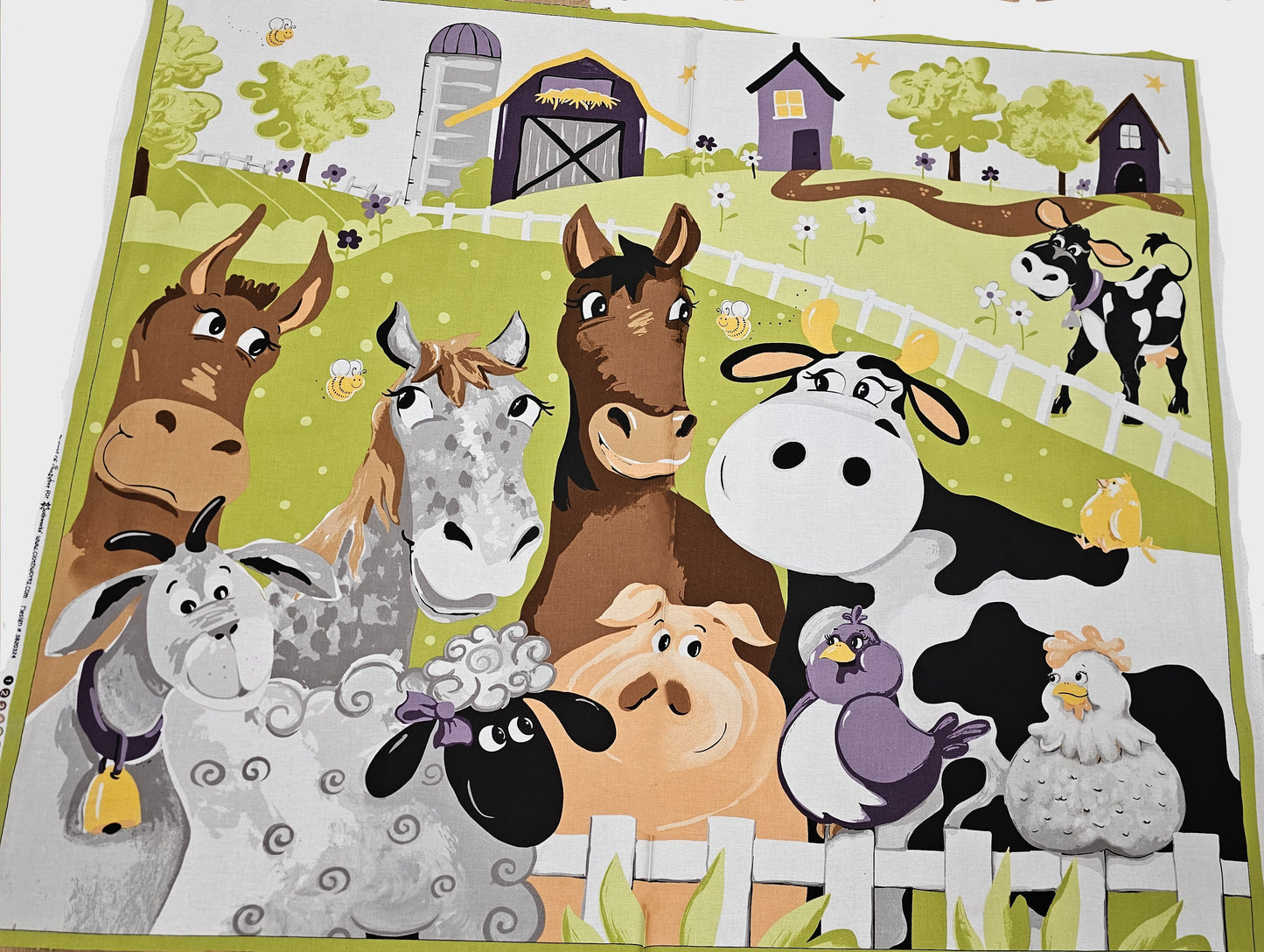 Clothworks Barnyard Buddies Purple 36" Panel