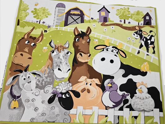 Clothworks Barnyard Buddies Purple 36" Panel