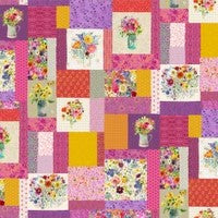 Clothworks Painted Patchwork Collage Raspberry