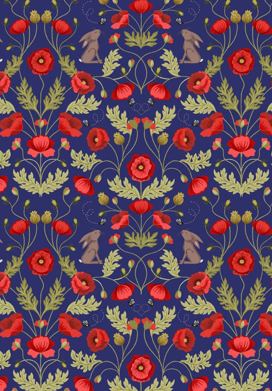 Lewis & Irene Poppies Poppy & Hare on Blue A557-3