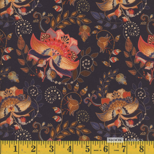 Mook Fall Embroidered Flowers Navy