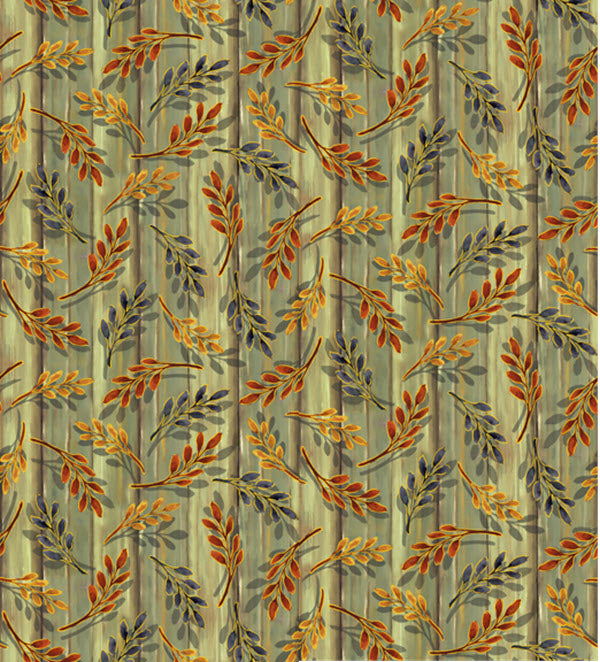 QT Fabrics Harvest Elegance Leaf Sprigs in Avocado Green Autumn Leaves