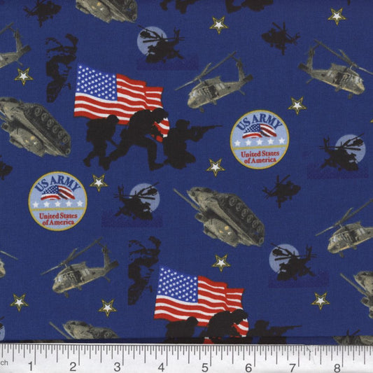 Military Collection US Army Flag Tank Helicopter on Blue