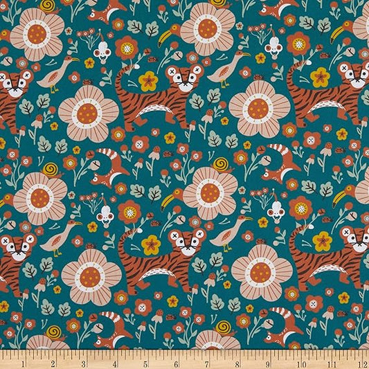 Paintbrush Studio Fabrics Tiger Garden Teal Green 12021102