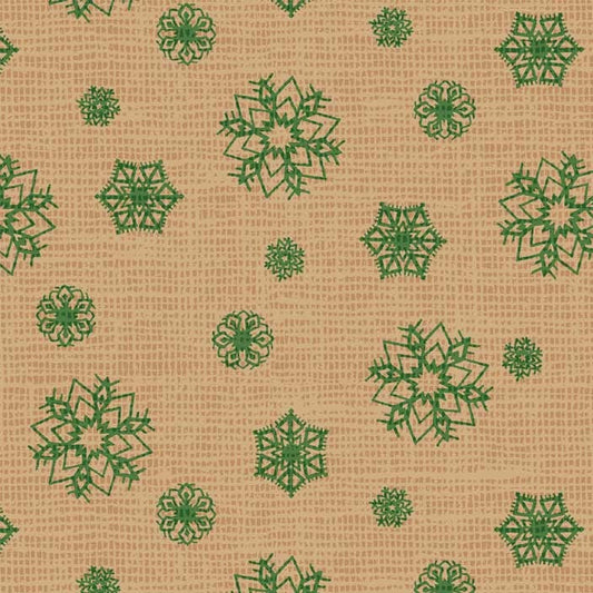 P&B Textiles Postcard Holiday Snowflake Tan and Green 04442-NE