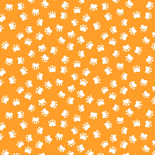 Clothworks Susybee Kitty the Cat Paw Prints Orange SB20393-430