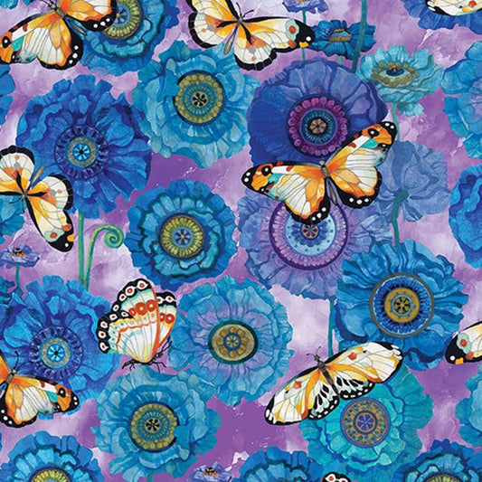 Benartex Season of the Sun Butterflies & Blooms Purple Multi 13194-61