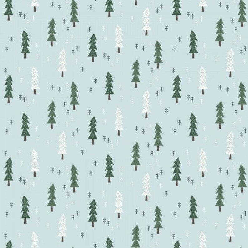 Clothworks Little Red Mini Trees Light Blue