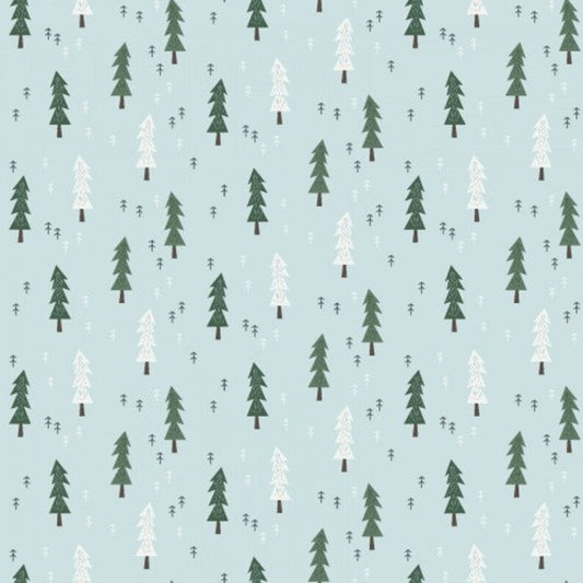 Clothworks Little Red Mini Trees Light Blue