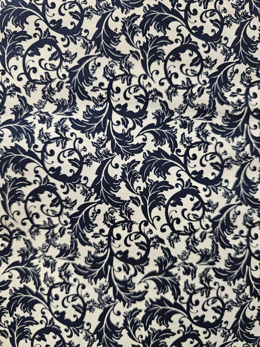 Mook Fabrics Spring Time Damask Look Navy White