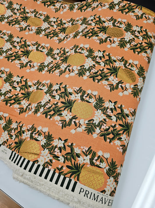 Cotton + Steel CANVAS Primavera Pineapple Stripe Peach METALLIC (Rifle Paper Co)