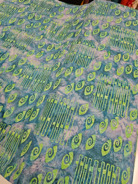 Banyan Batiks Tapa Cloth Ocean Mint Green Lines and Swirled Eyes