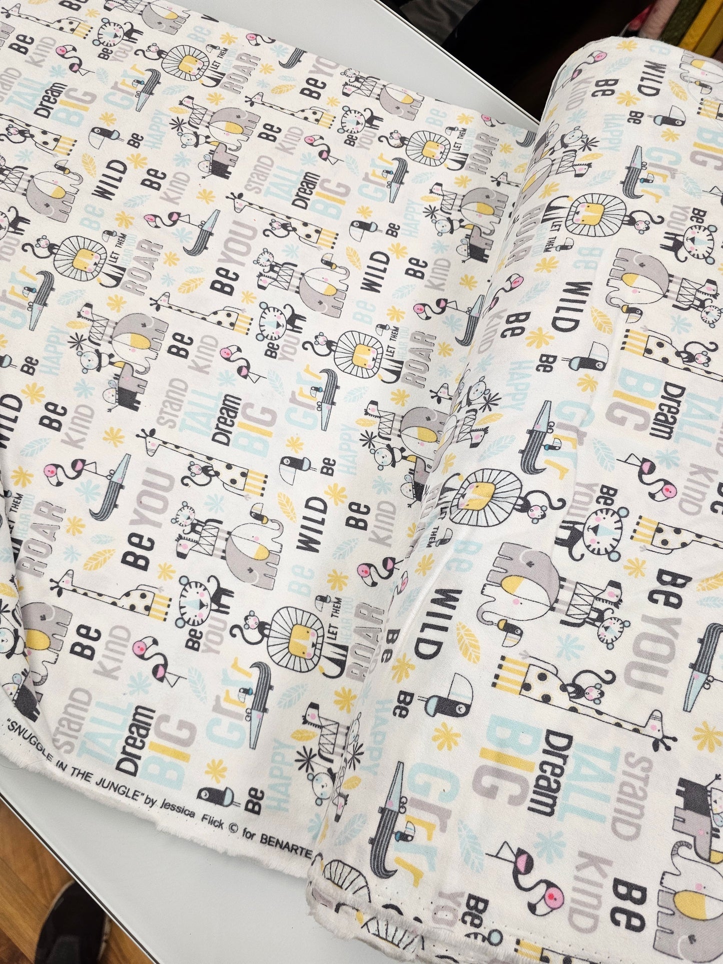 Benartex Flannel Snuggle In The Jungle Animals White 10440F