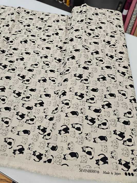 Coton + Steel Canvas Sevenberry Cats Natural