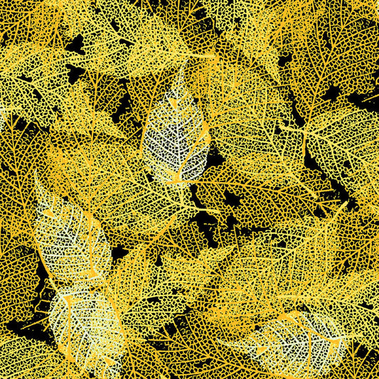 P&B Textiles Foliage Leaves Black/Gold DSN 04478